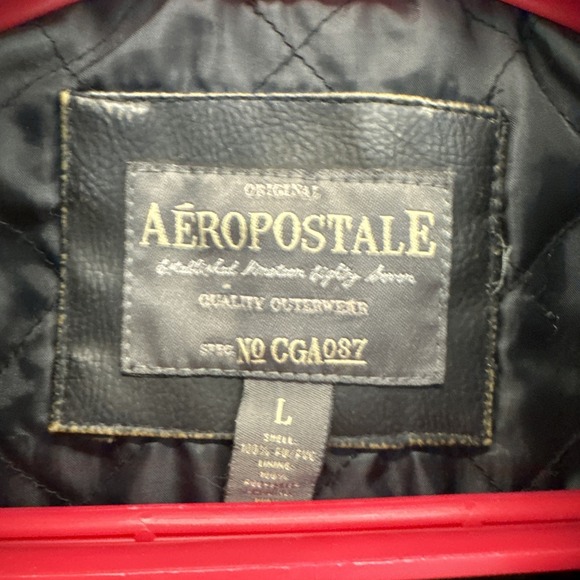 Vintage AEROPOSTALE VEGAN Leather BOMBER JACKET Men's Large Fleece DISTRESSED - Picture 2 of 7